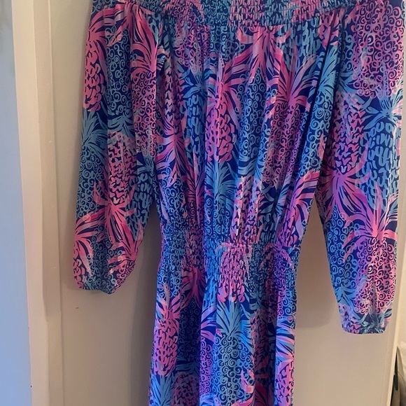LILLY PULITZER Cyla Off-The-Shoulder Romper XS in Borealis Blue Tropic Down Low - Picture 5 of 7
